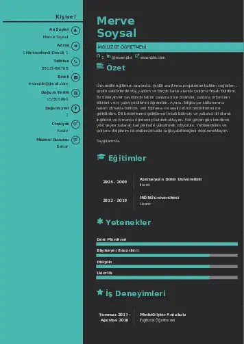 Yabancı Dil Öğretmeni Cv Örnekleri cv indir